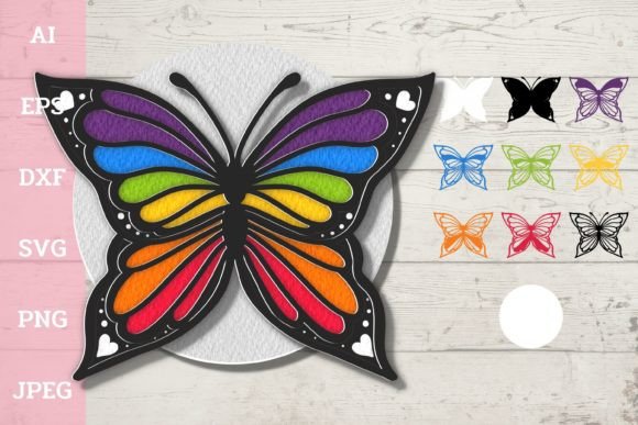 3D Pride Butterfly: Vibrant Layered Cut Files