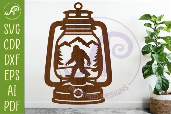 Camping Lantern Scene Bigfoot Wall Sign: A Cut-Out Art Design