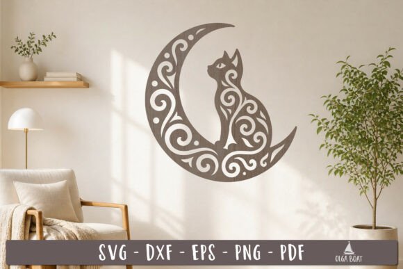 Cat Moon SVG Laser Cut Design for Stunning Wall Decor