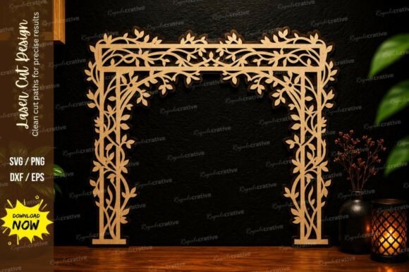 Elegant Floral Wedding Arch Laser Cut SVG Design