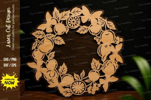 Elegant Floral Wreath Laser Cut SVG Design