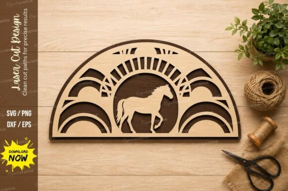 Elegant Horse Sunset Scene Laser Cut SVG Design