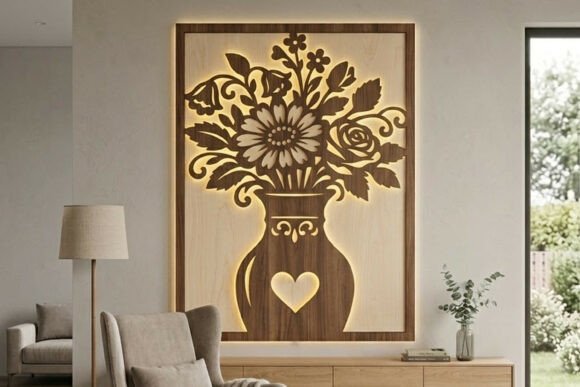 Elegant Laser Cut Floral Vase Wall Decor SVG