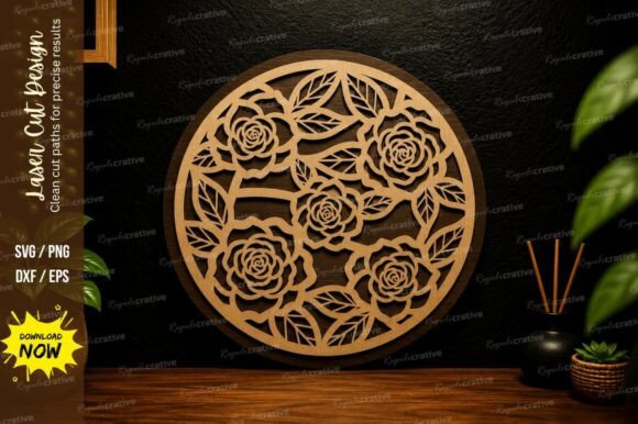 Floral Mandala Round Laser Cut SVG: Precision Design Files