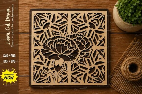 Floral Mandala Square SVG: Decorative Laser Cutting Designs