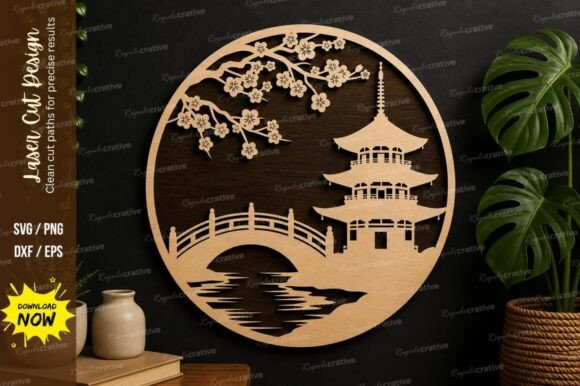 Japanese Landscape Scene: Laser Cut SVG