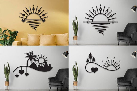 Laser Cut Wall Art Svg Bundle: Sun and Waves Decor