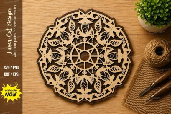 Mandala Floral Wheel Laser Cut SVG
