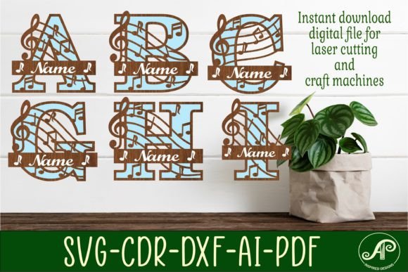 Music Monogram Letter Bundle Name Signs: Creative Laser Cut Files