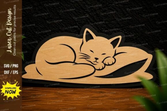 Sleeping Cat Laser Cut SVG Design: Premium Quality File Set