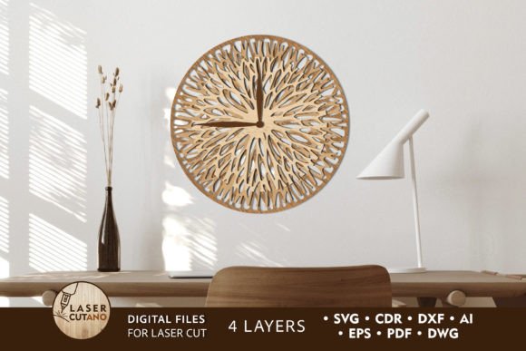 Wooden Wall Clock Cut Template & SVG Design Files
